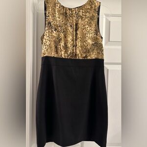Tahari Dress Women Sheath Black Beige Satin Stretch Work Office Cocktail‎ Size 8